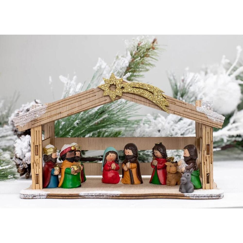 Valyria LLC Transpac Y9991 Mini Nativity with Creche, Set of 10 8.75-inch